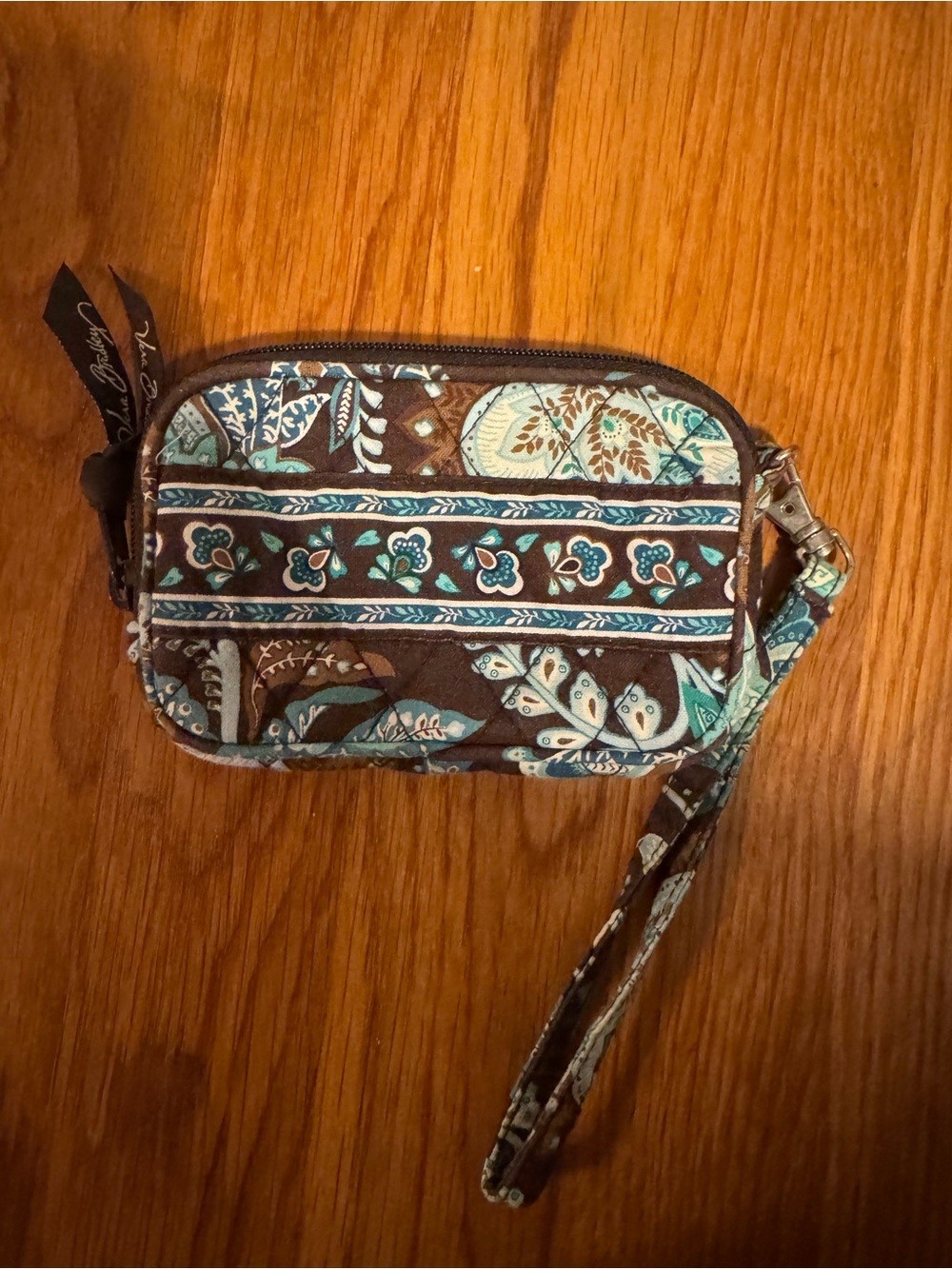 Vera Bradley Brown and Teal Floral Wristlet with Detachable Strap